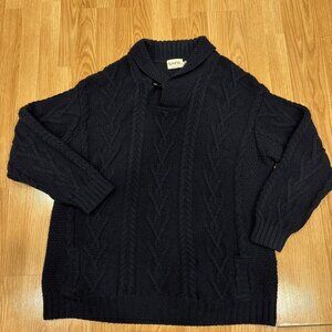 SAOL Ireland Aran Fisherman Cable Knit Sweater Navy XXL Shawl Collar